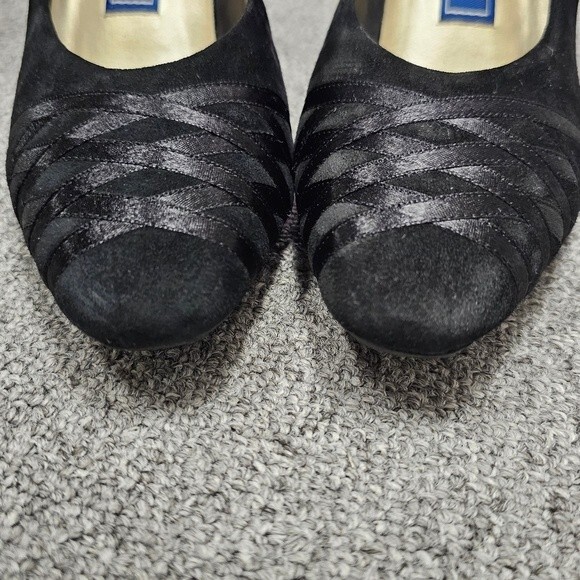 Black Witchcore Witch Gothic Heels Size 9 Suede Ribbon Crisscross Detail Pointed - Picture 12 of 13